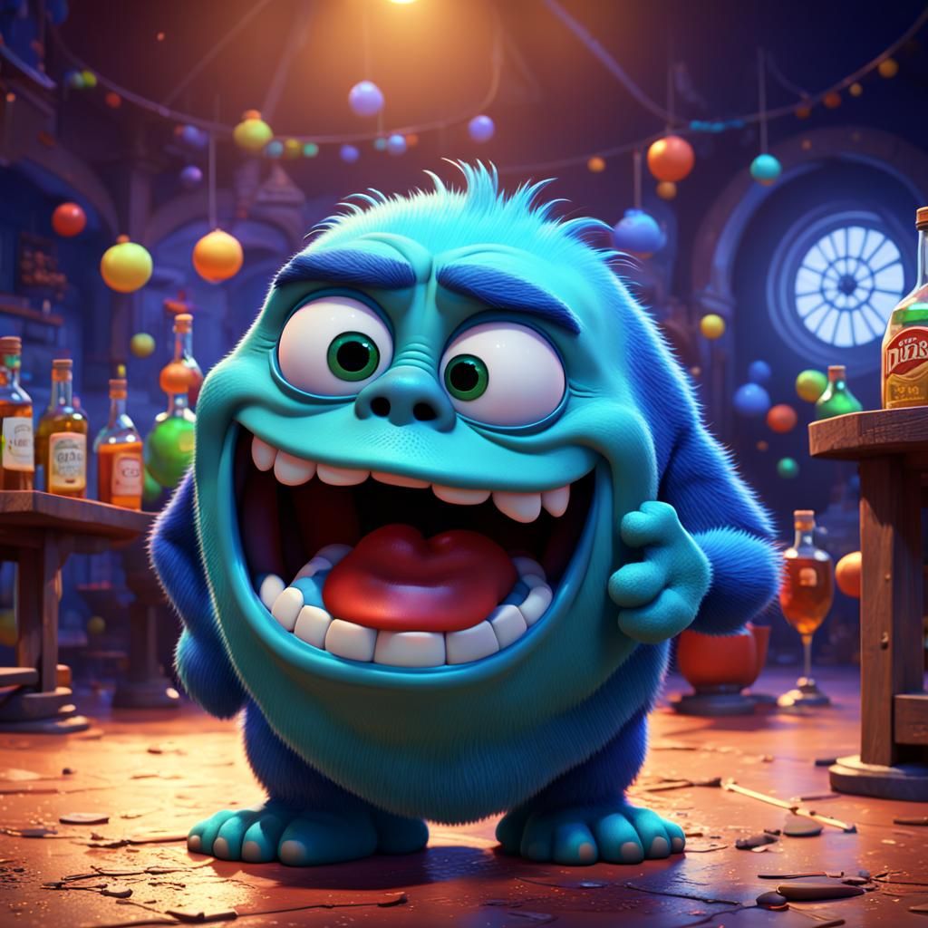 Humorous Scene in Pixar-Inspired 3D Digital Art