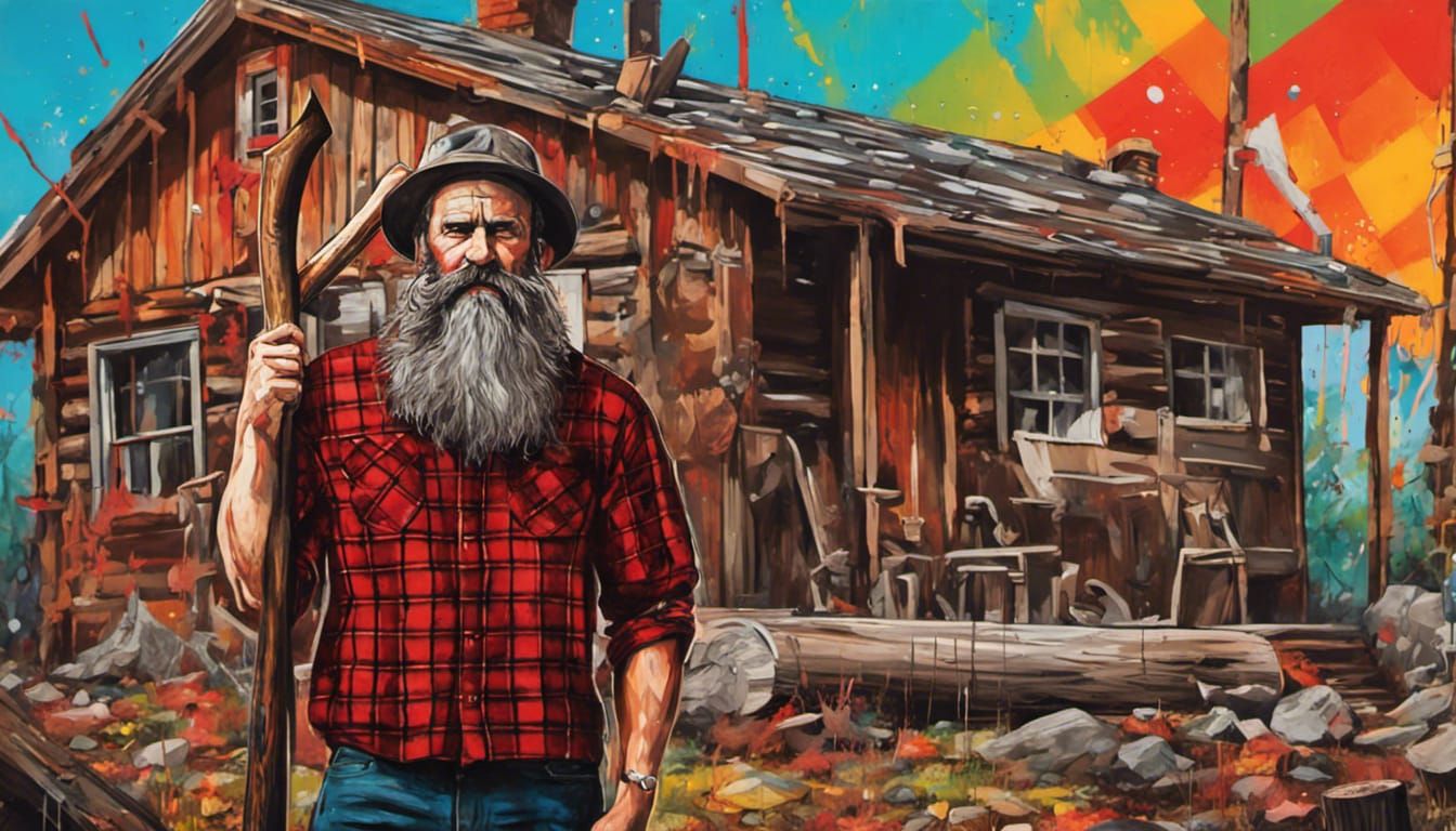 Bearded Lumberjack with Axe in Graffiti Art Style