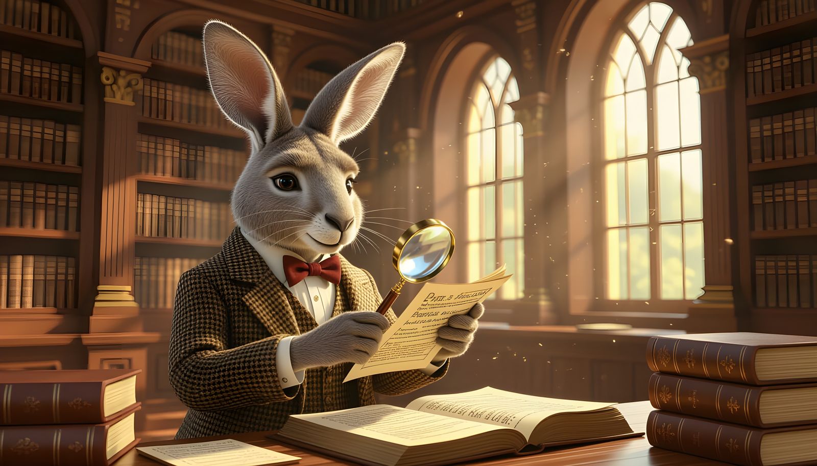 Anthropomorphic Kangaroo Detective in Library