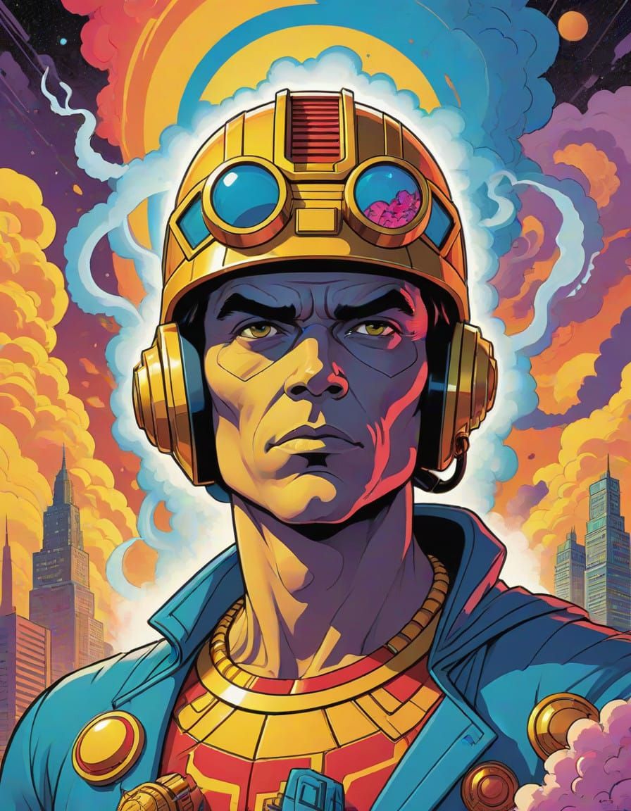 Comic Book Cover Art in Marvel Style with Retro Flair and Ps...