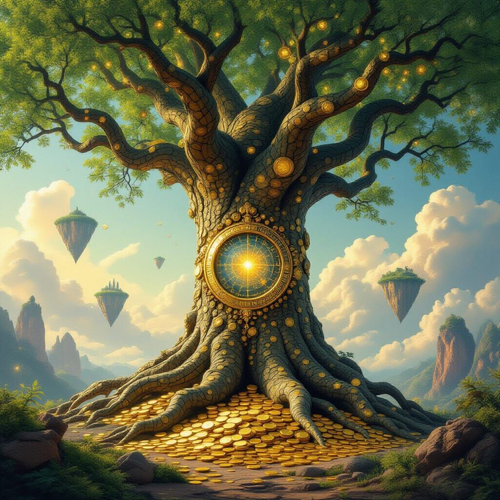 Ancient Golden Tree with Floating Islands