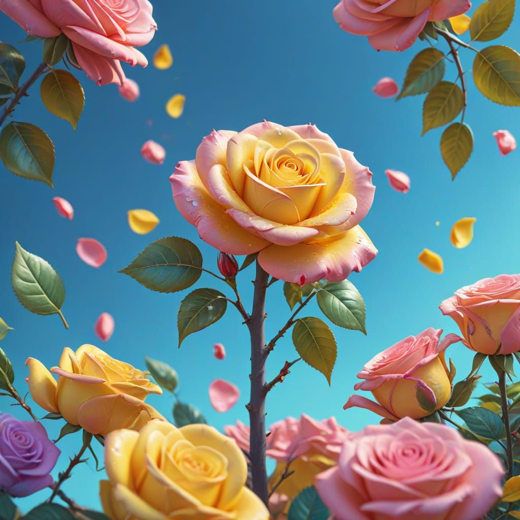 Candy Art Rose Tree with Luminescent Blue Background