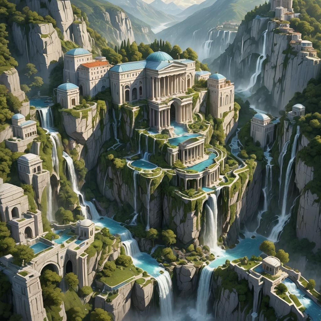 Majestic Marble City on Mountainside: Renaissance Concept Ar...