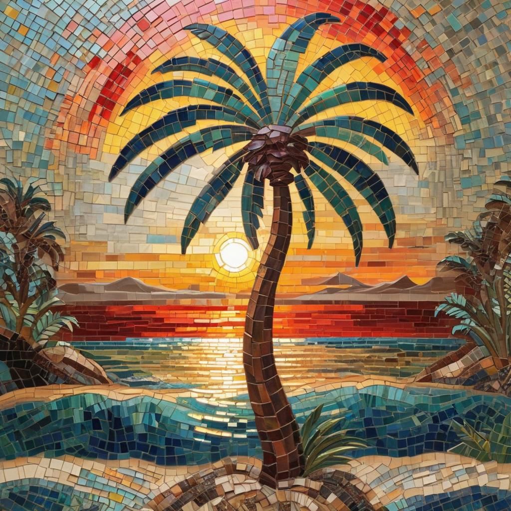Palm Tree Sunset Mosaic Artwork