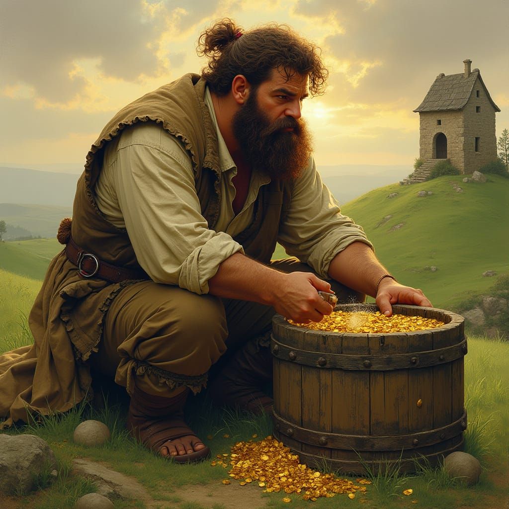 Rugged Firbolg Gentleman Sits Beside Weathered Well on Emera...