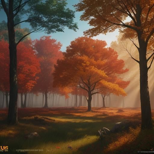Fantasy Autumn Woods as Oil Painting