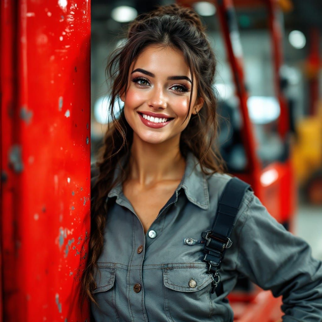 Confident Pinup Girl in Vibrant Workwear