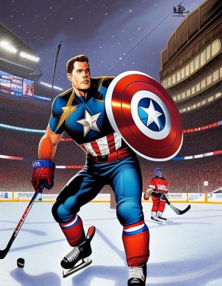 Captain America Plays Hockey: Comic Book Art