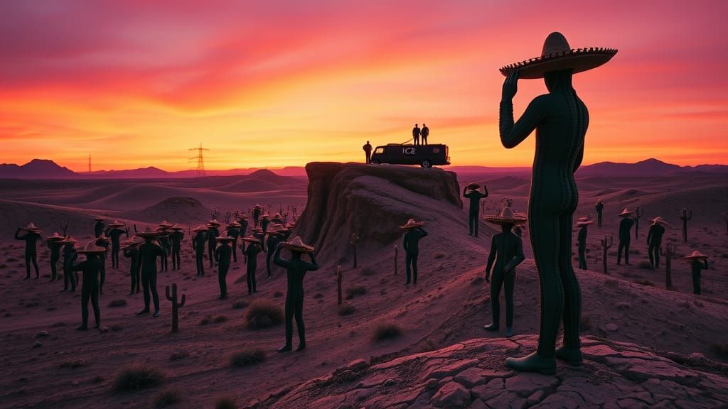 Surreal Cactus People in Texas Desert Twilight