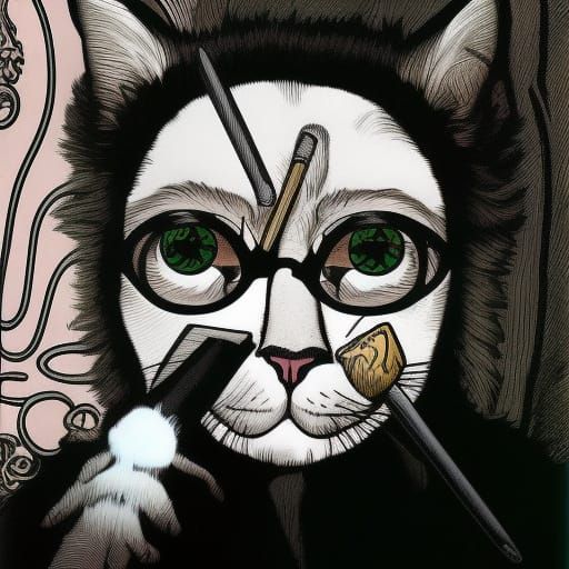 Furry Cat Selfie in Art Nouveau Style