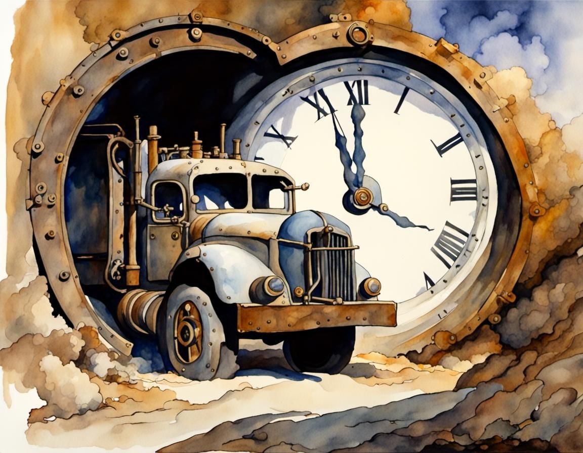 Steampunk Clock Truck Approaches Perilous Portal