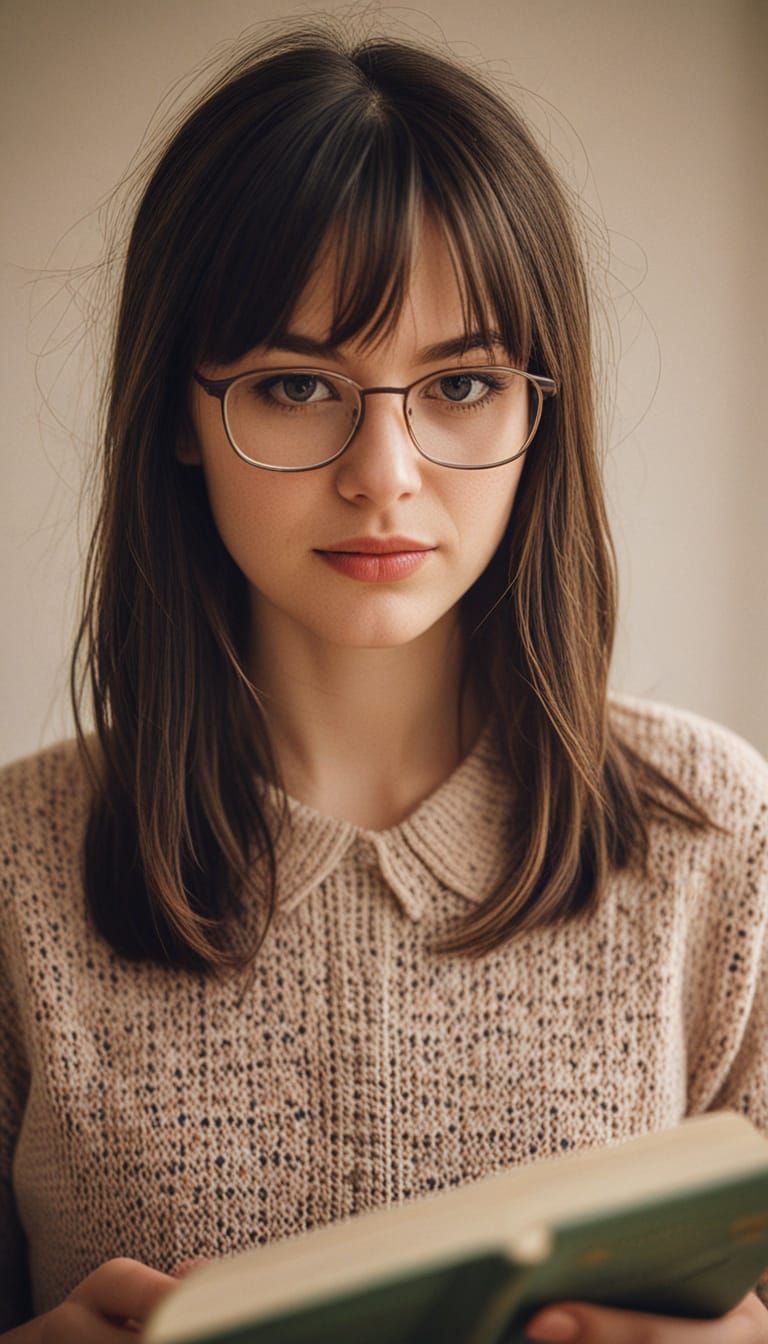 Young Woman Reading in Film Grain Style