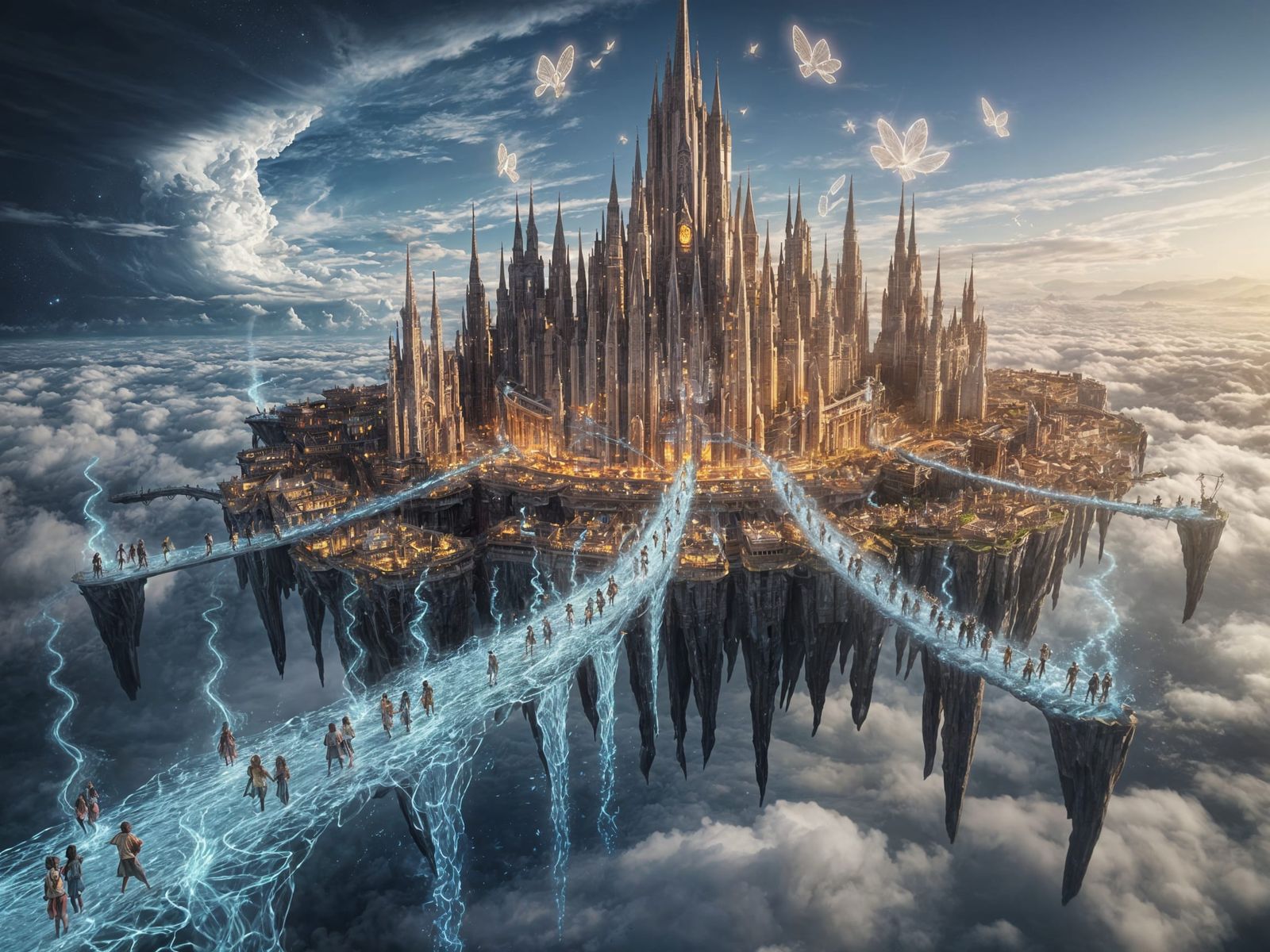 Colossal Floating Magic School Drifting Above Clouds