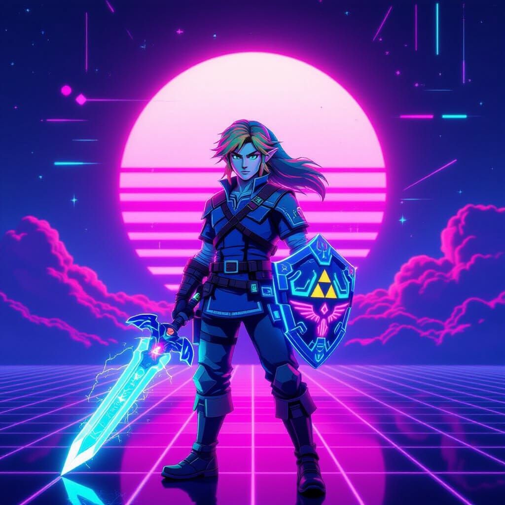 Synthwave Link with Neon Master Sword