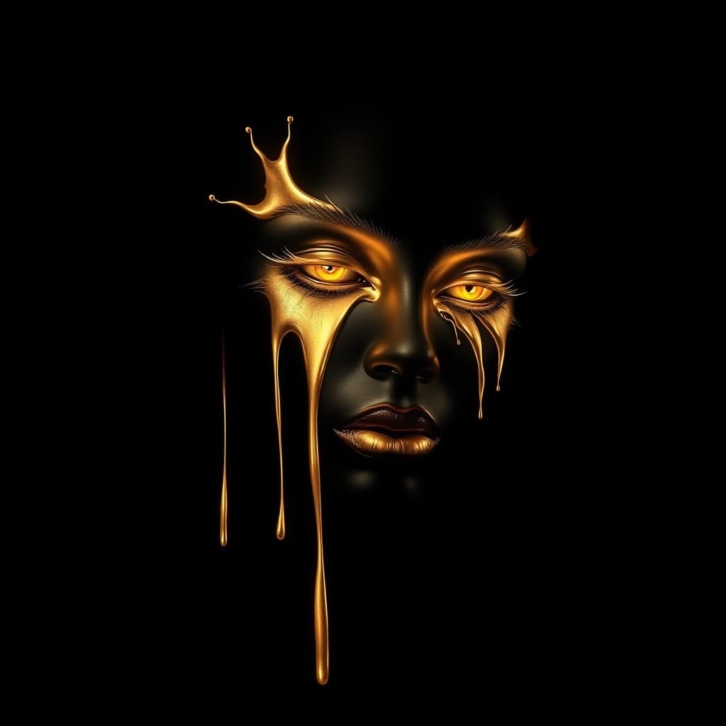 Gold Dripping Face Portrait on Black Background