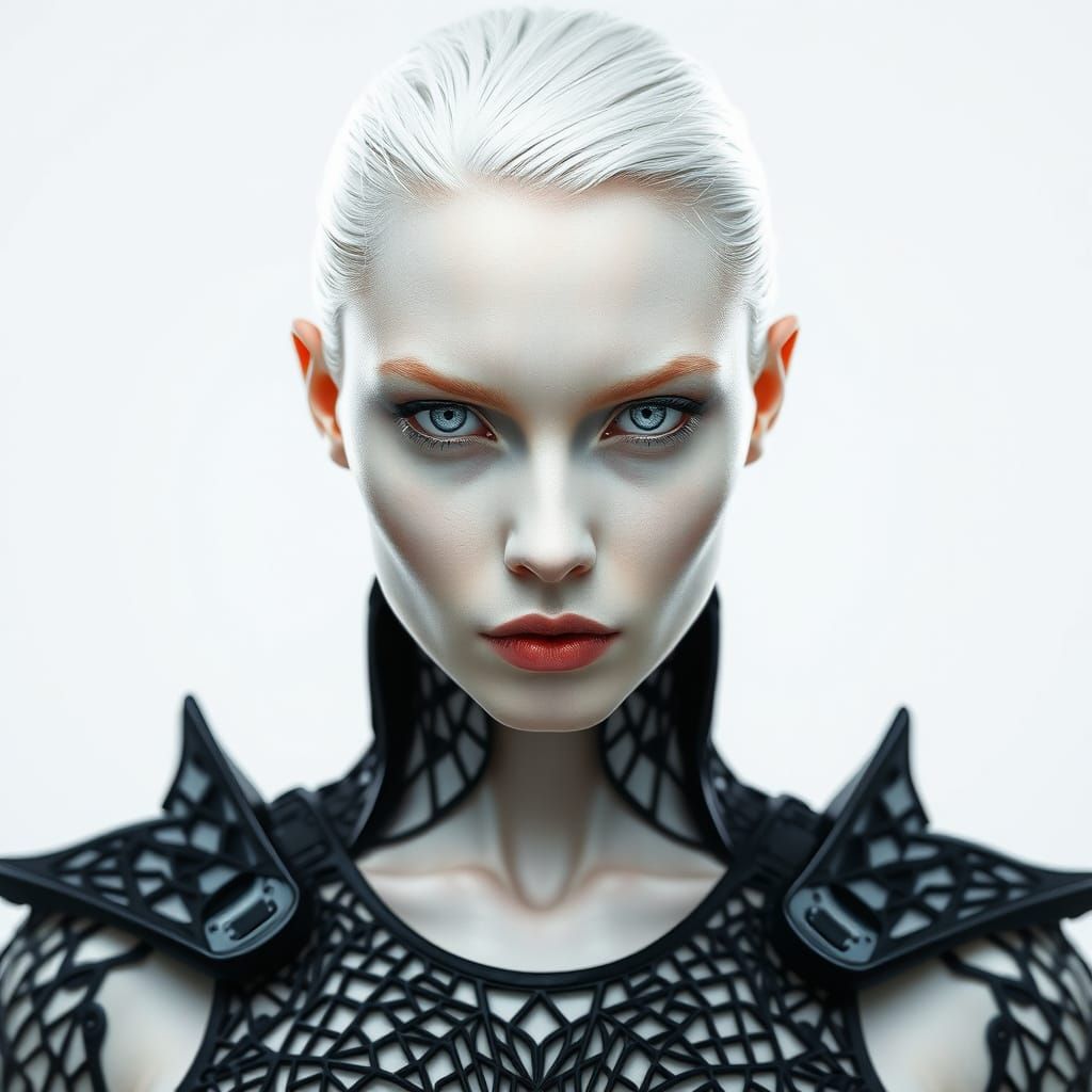 Regal Woman in Futuristic Armor with Voronoi Pattern