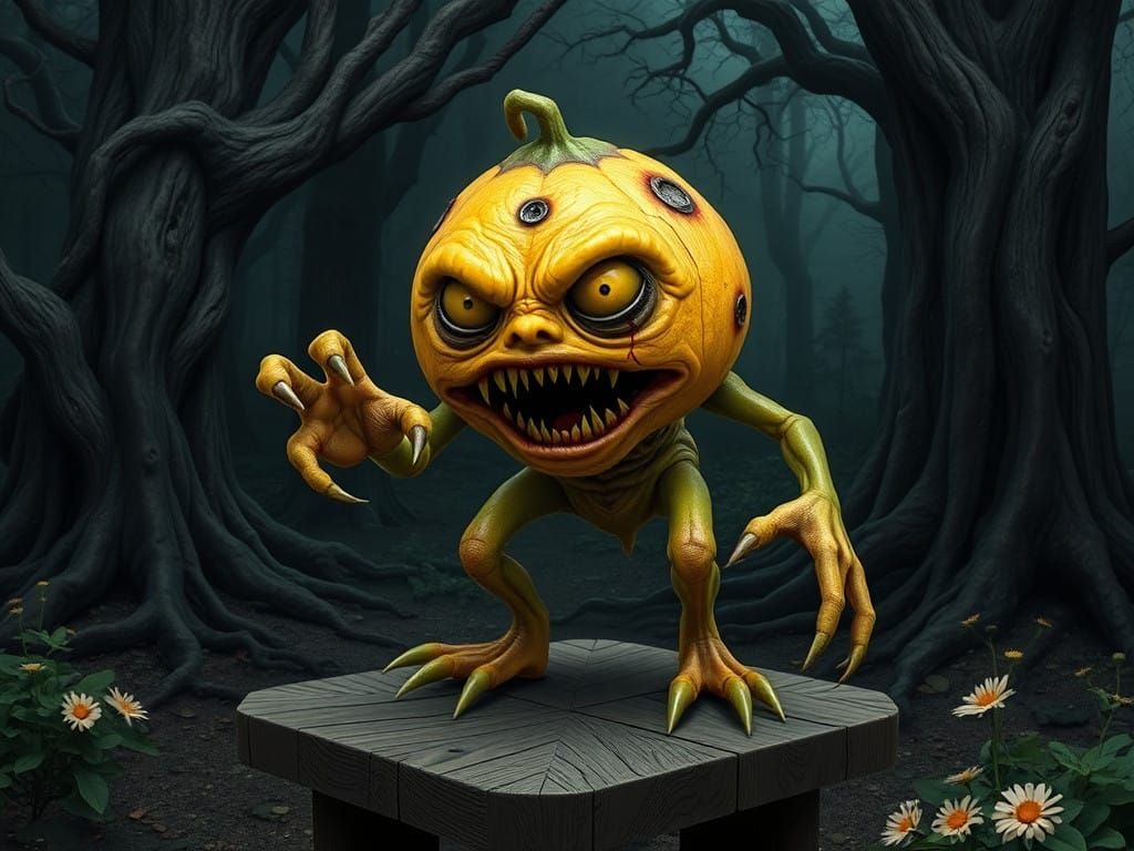 Grotesque Lemon Fruit Monster Emerges from Shadows