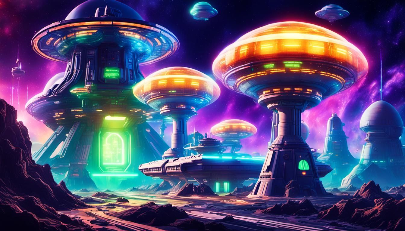 Alien Gas Station in Deep Space: Retro-Futuristic Sci-Fi