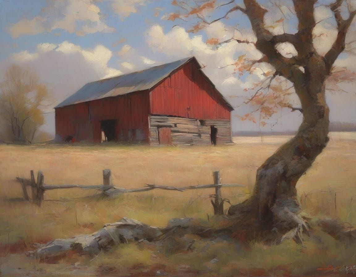 Twisted Oak Tree by Stone Wall in New England