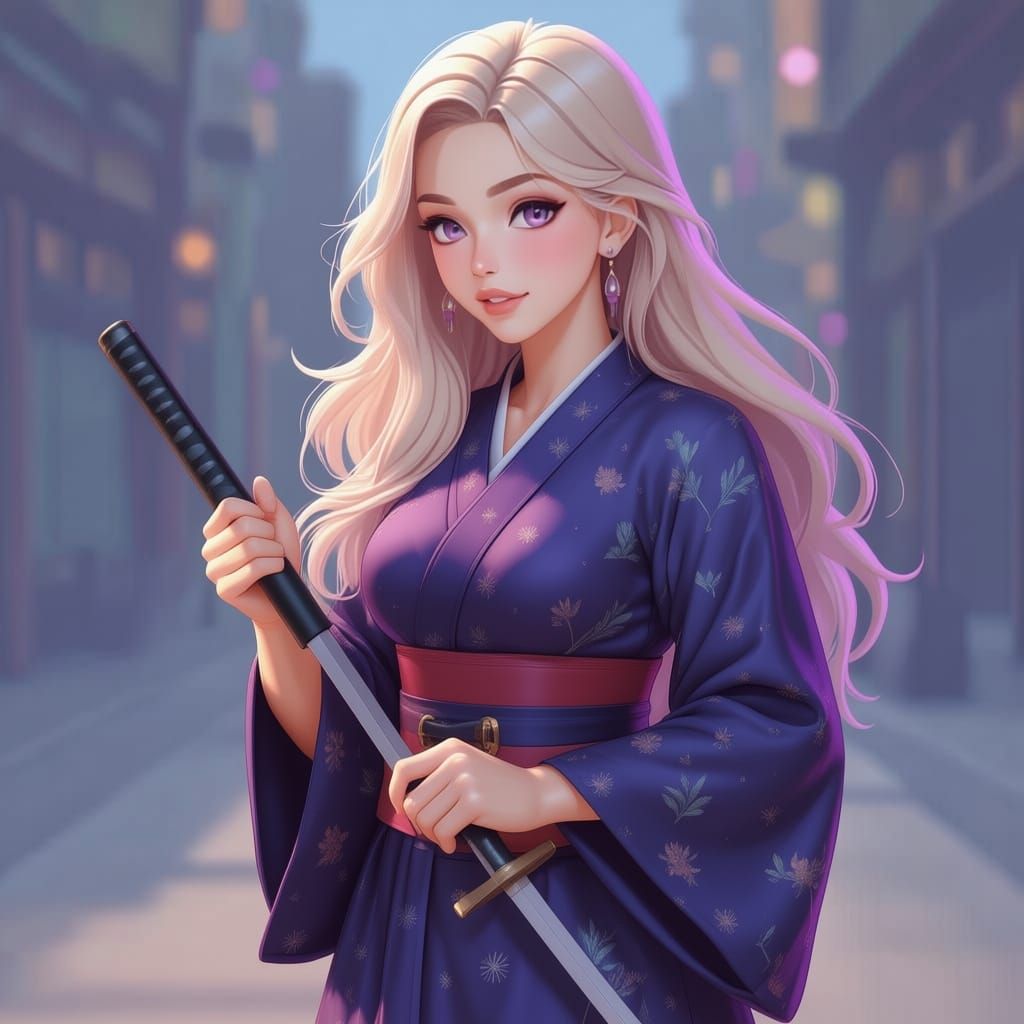 Anime Woman with Galaxy Eyes and Pink Hair