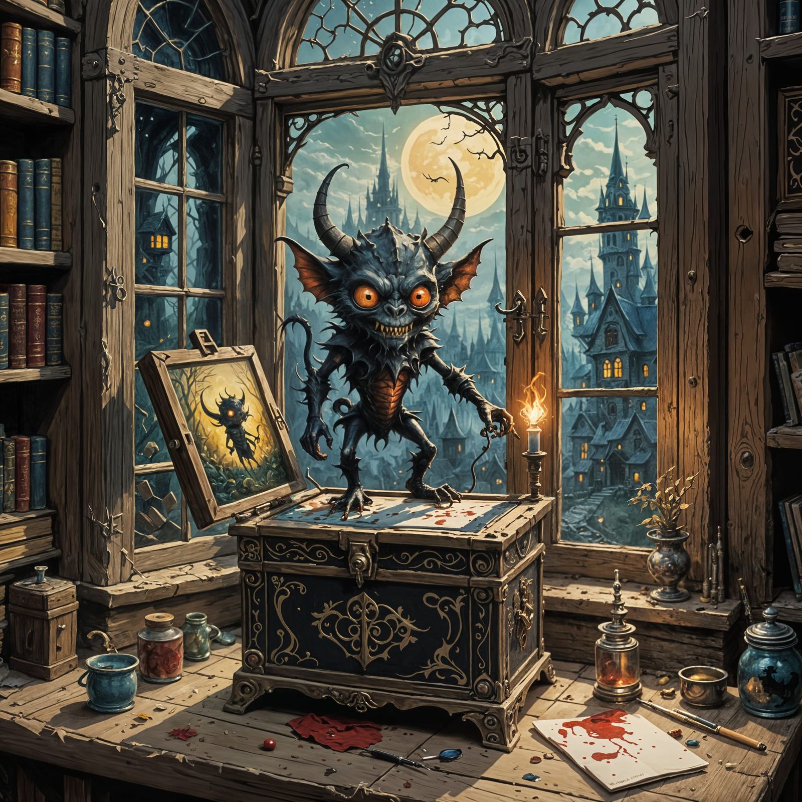 Whimsical Fairytale Scene with Painterly Demon