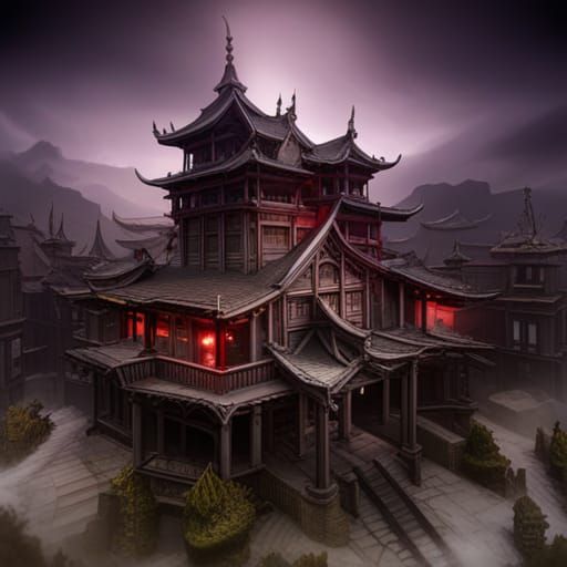 Asian Ghost Demon Castle in Dark Fantasy Style