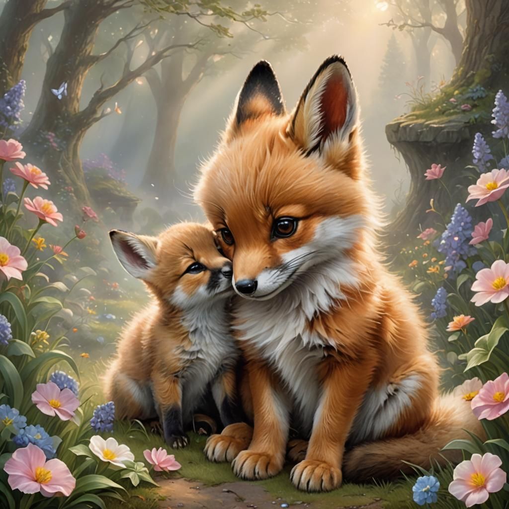 Fox Cub and Rabbit: Ethereal Fantasy Portrait