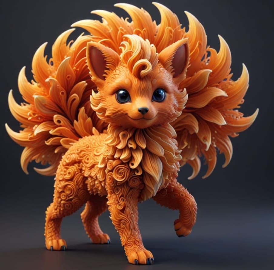 Realistic Vulpix with Vibrant, Abstract Tails