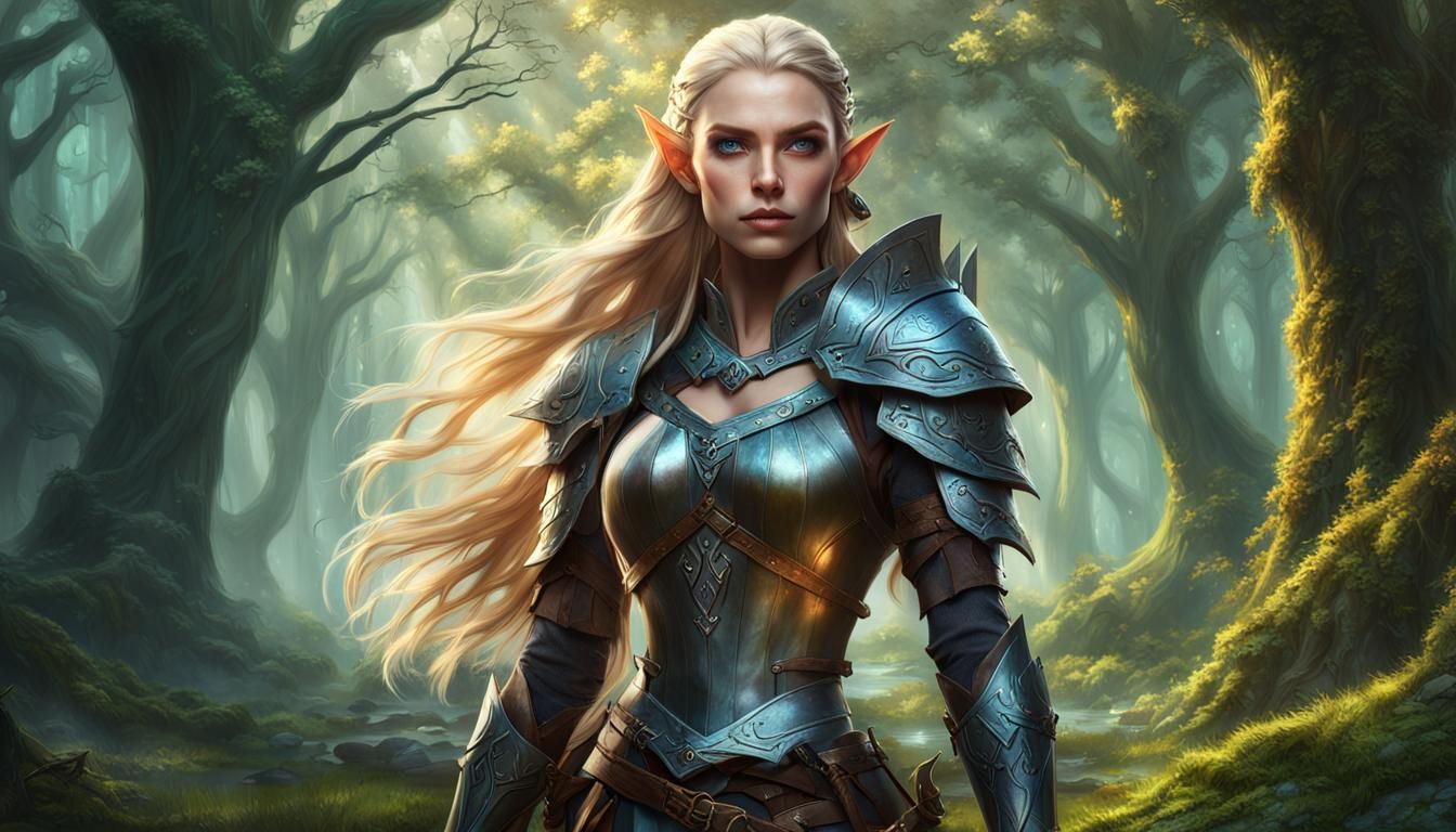Beautiful Elf Archer in Magical Forest Concept Art