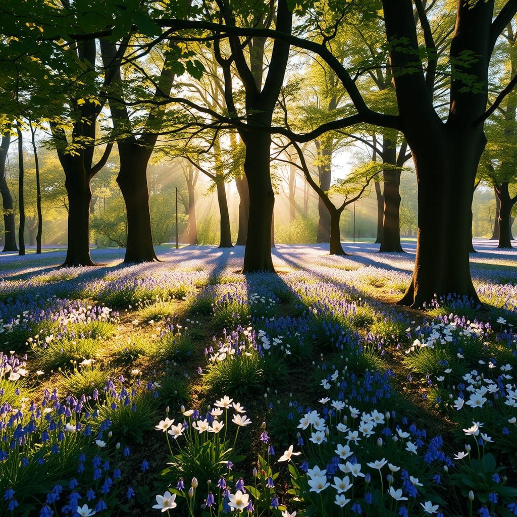 Whimsical Spring Woodland Scene in Digital Art