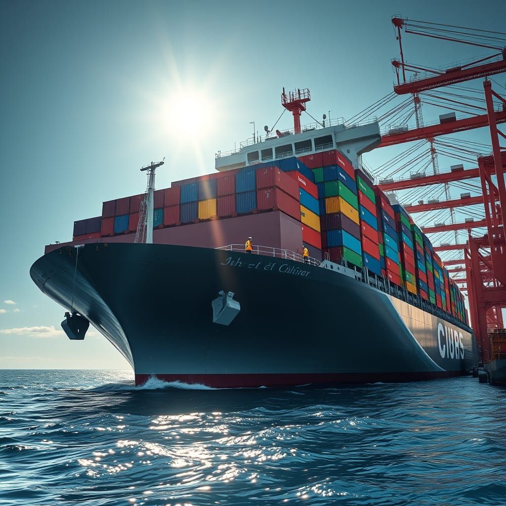 Massive Cargo Ship in International Port, Cinematic Realism