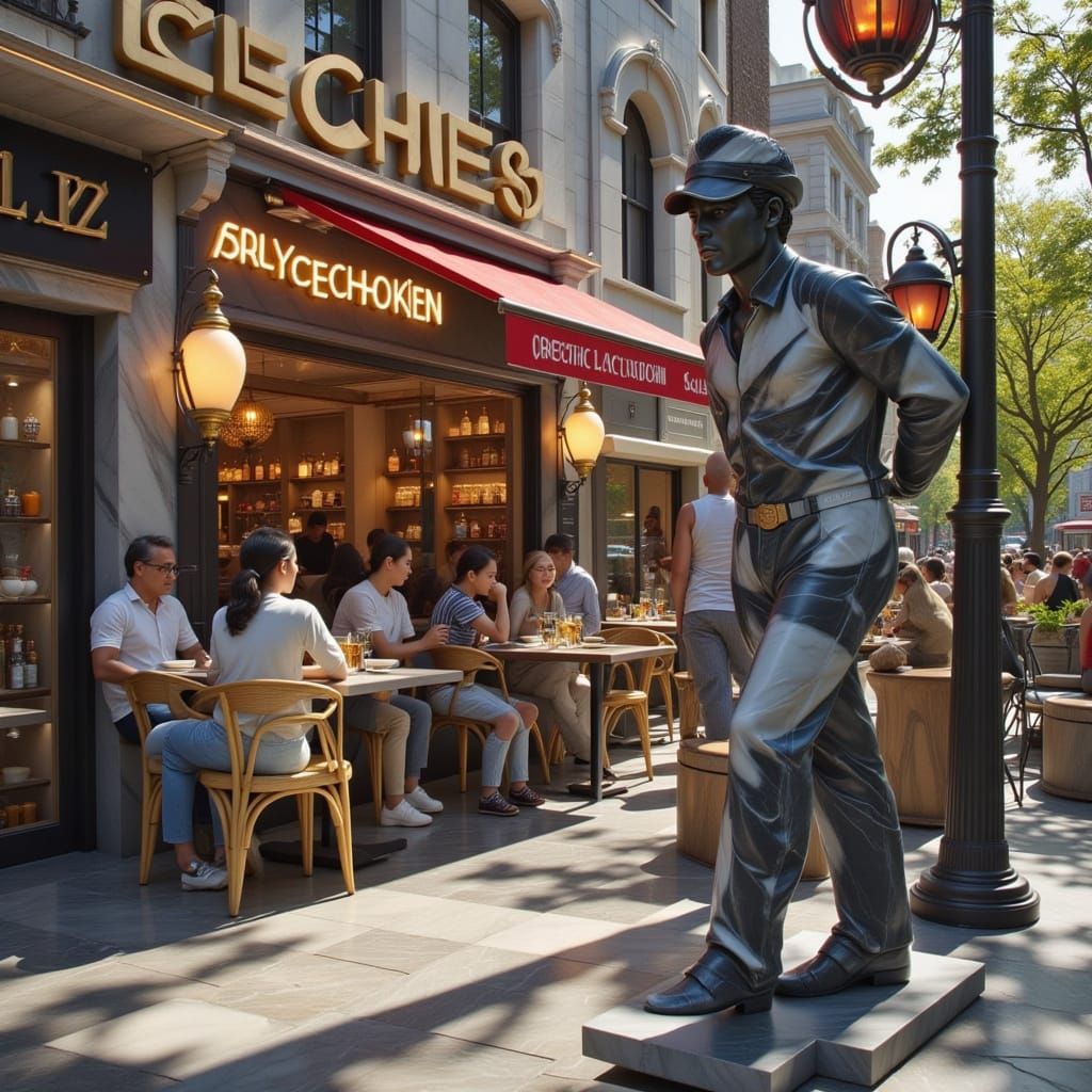Bustling Cafe Features Marble Michael Jackson Statue