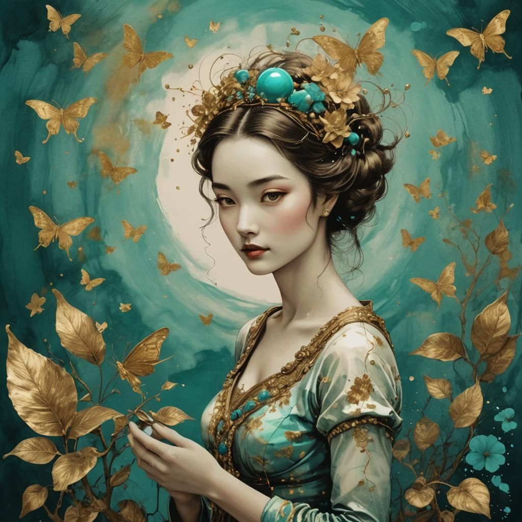 Venusian Life in Sumi-e Pop Art Style