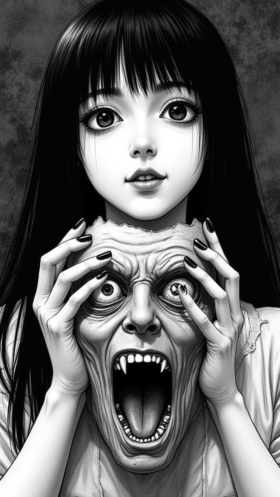 Disturbing Manga Horror: Woman with Human Face Mask