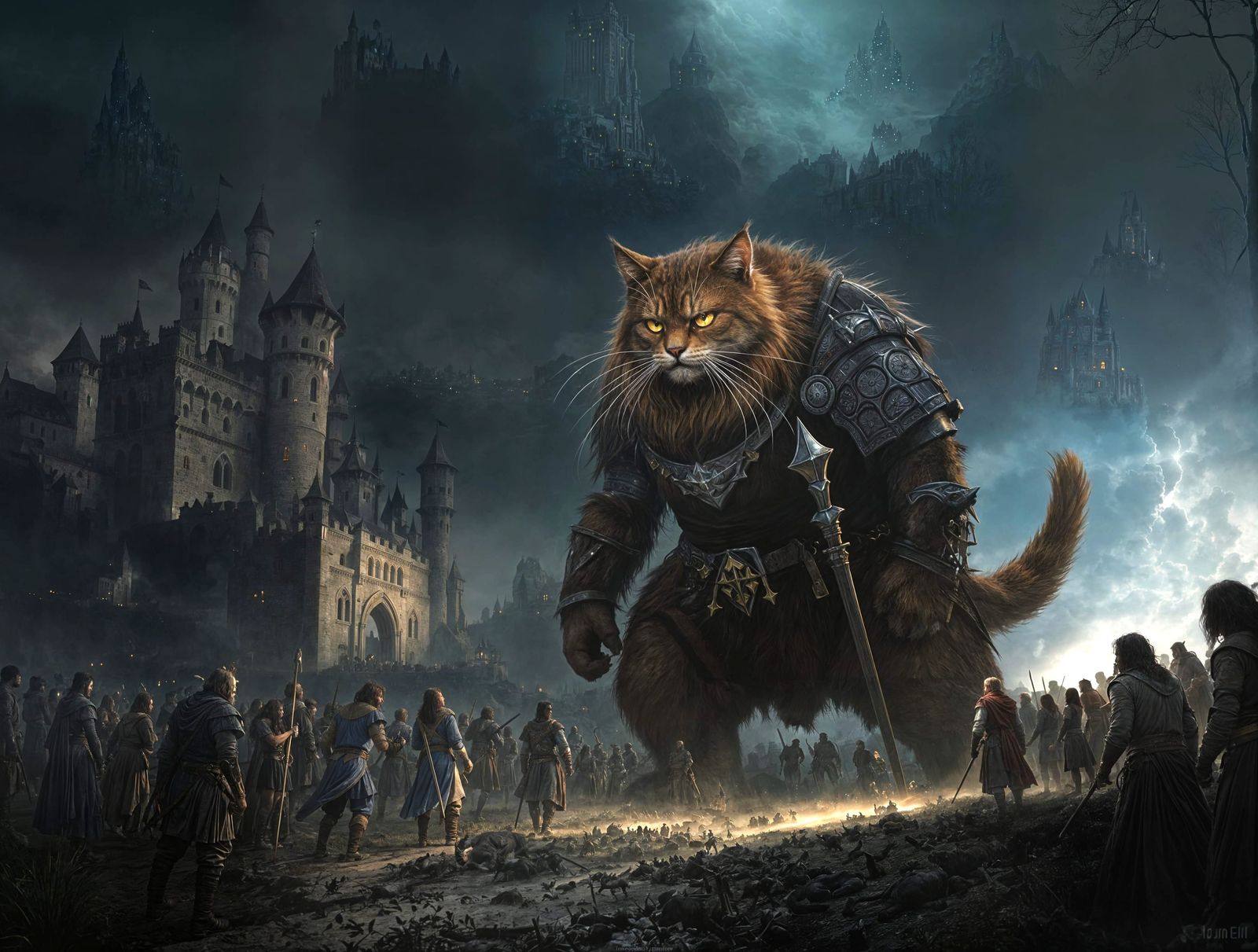 Fantasy Cat Warrior in Medieval Siege