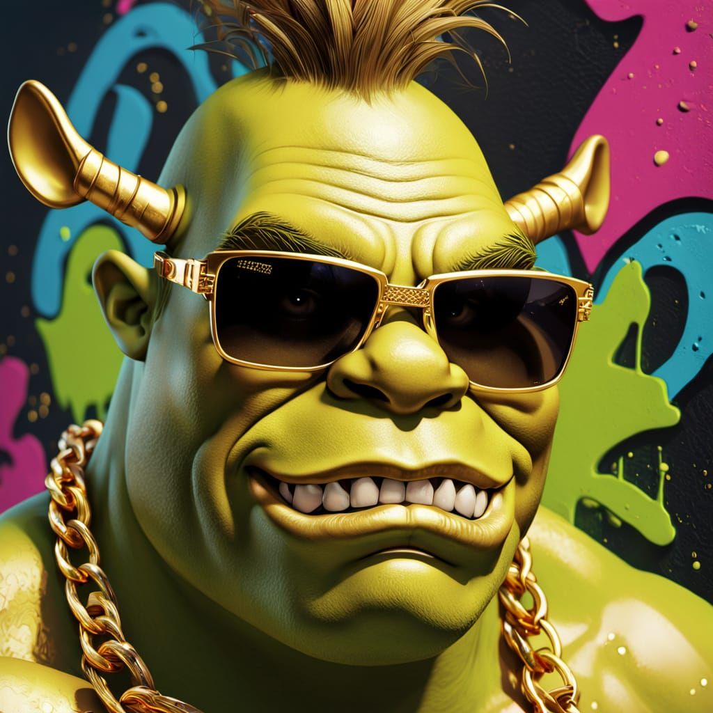 Shrek as a Hip-Hop Gangster in Graffiti Art