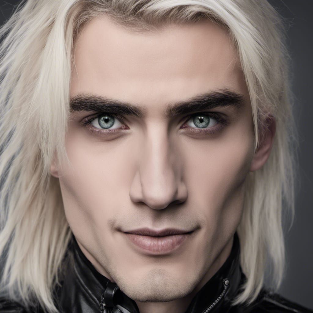 Goth Platinum Blonde Man Portrait in Sharp Focus