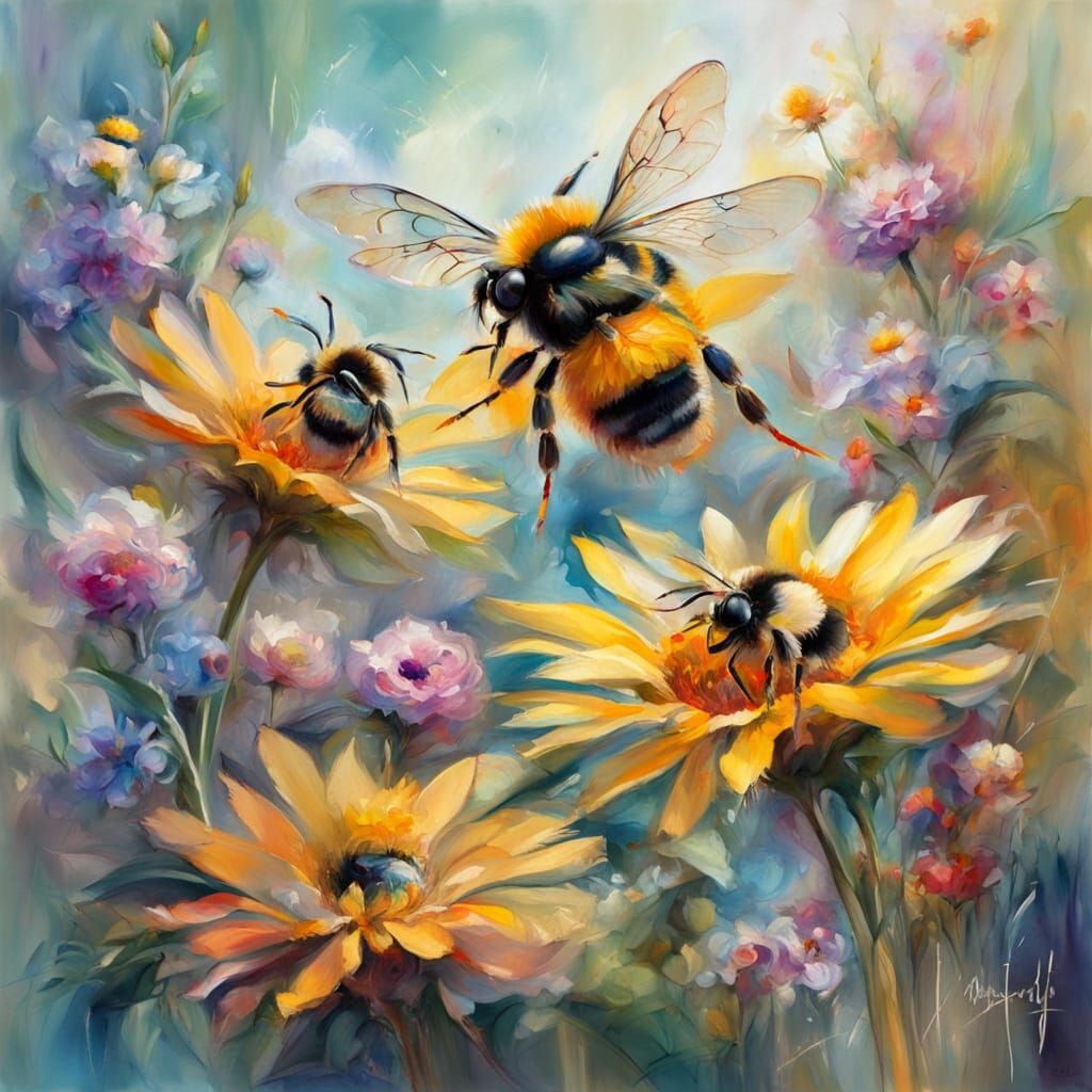 Bees Dancing in a Hyperdetailed Pastel Fantasy