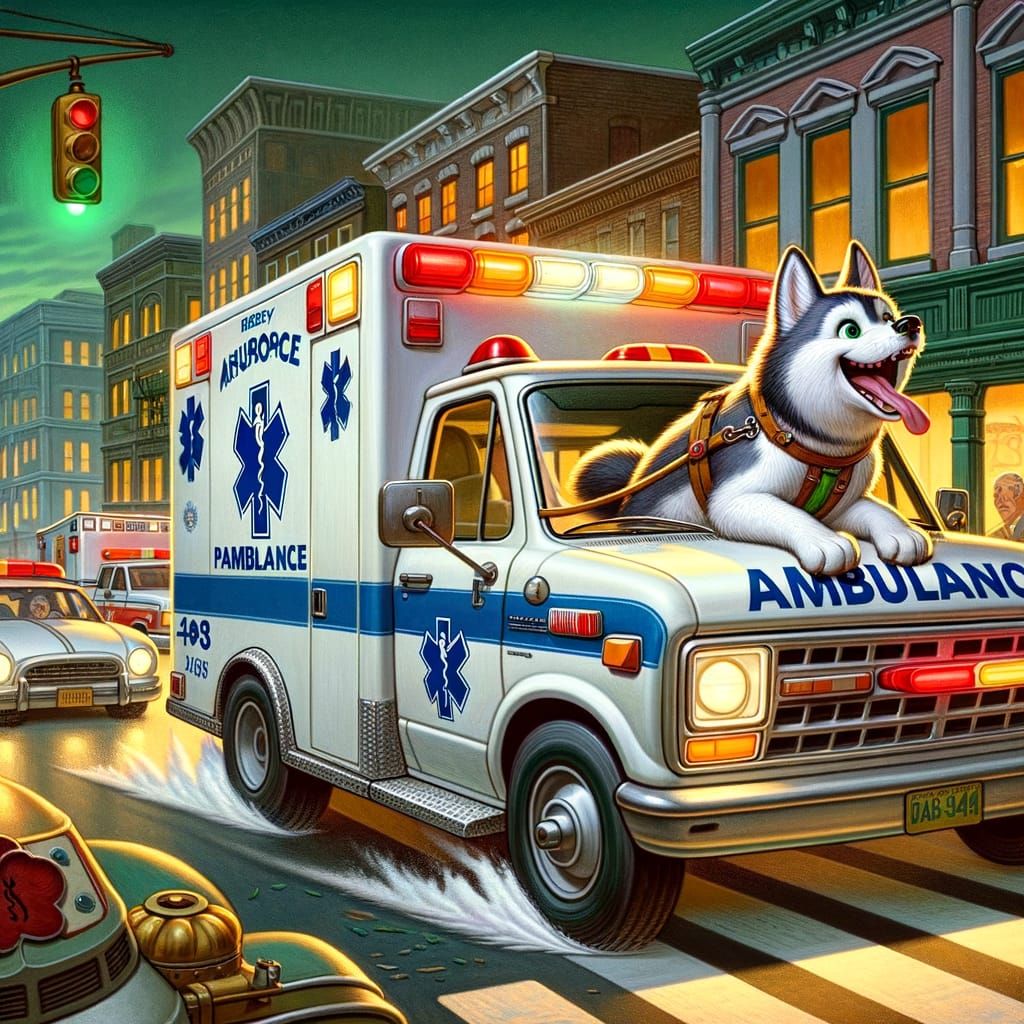 Anthropomorphic Husky Paramedic in Whimsical 19th-Century Il...