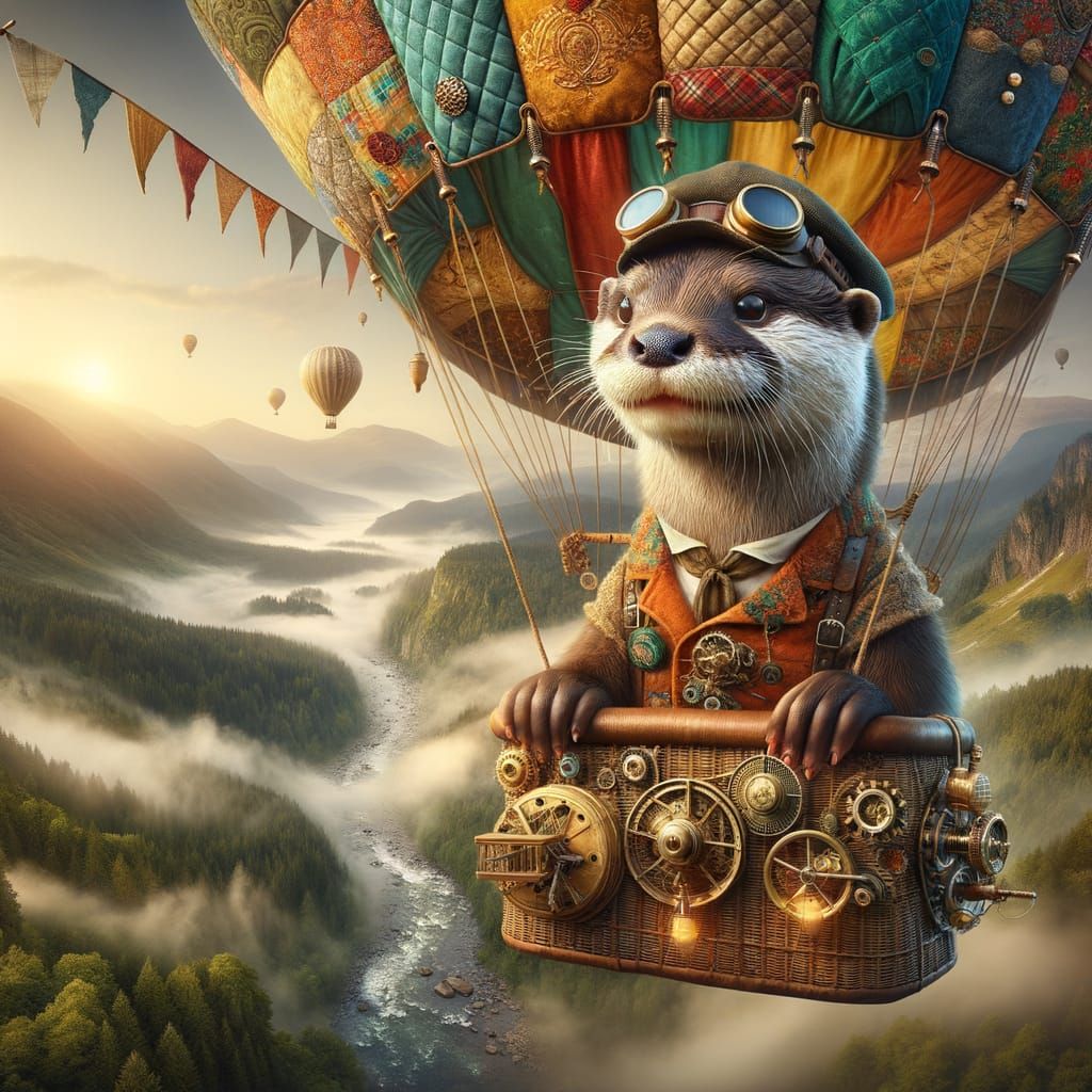 Steampunk Otter in Hot Air Balloon Adventure