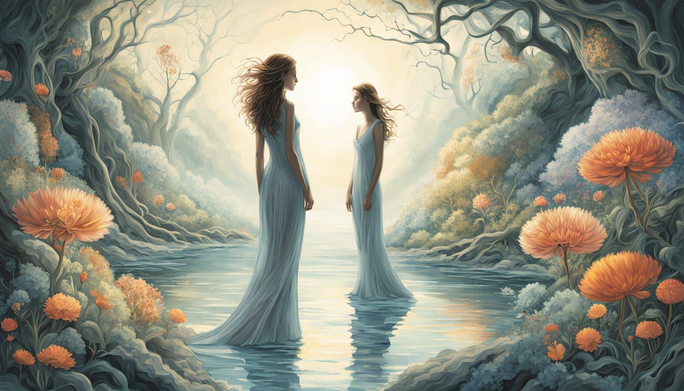 Ethereal Woman Merging with Nature in Psychedelic Eco-Art St...