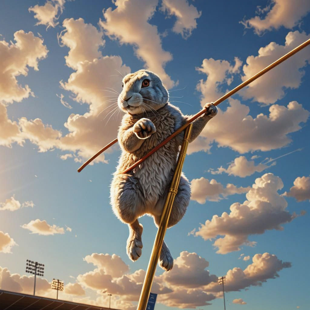 Rabbit Pole Vaulting in Olympic Stadium: Digital Art
