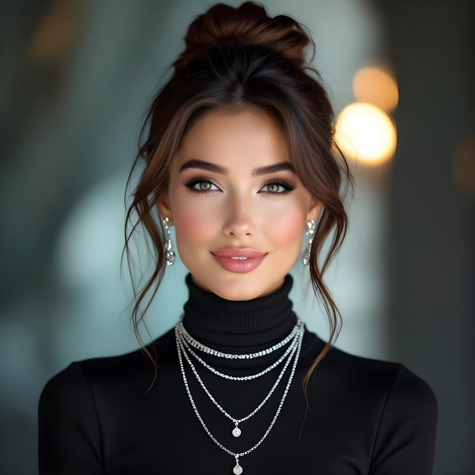 Elegant Lady in Turtleneck with Messy Bun