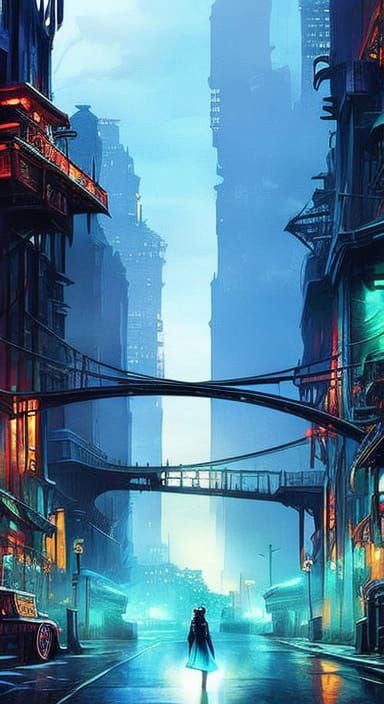 Tiger-Headed Person in a Modern City, Digital Art