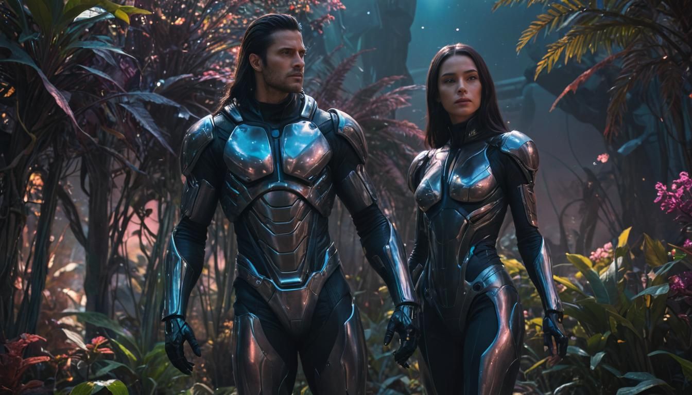 Sci-Fi Woman with Alien Companion in Space Opera Style