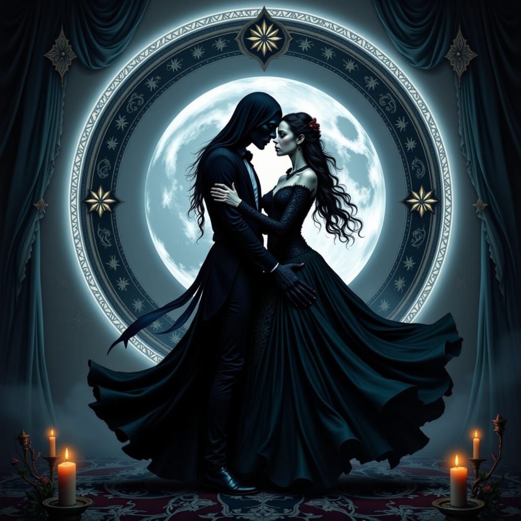 Mystical Couple Under Lunar Eclipse in Sacred Geometry Dream...