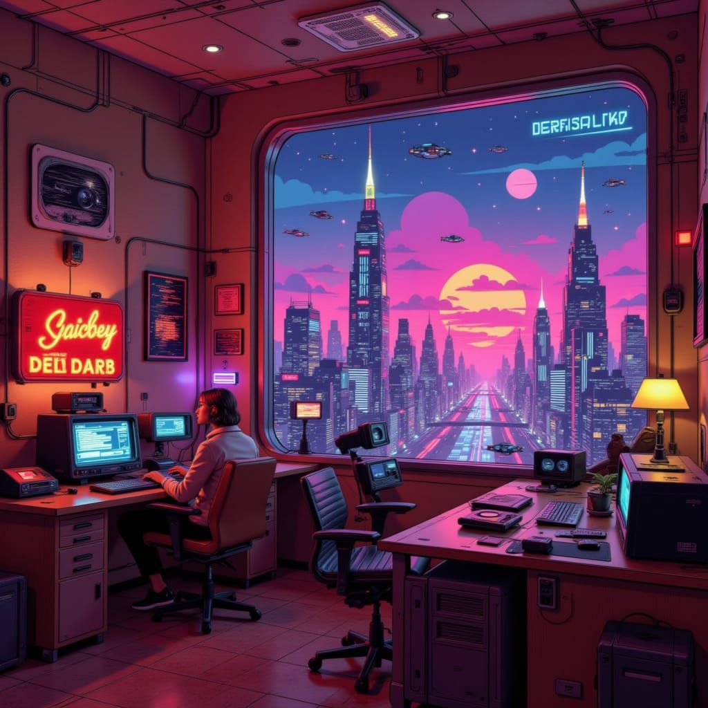 Retro-Future Home Office in Vintage Sci-Fi Style