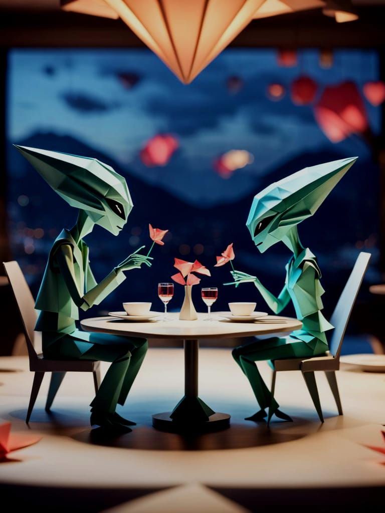 Aliens' Romantic Date During War, Origami Style