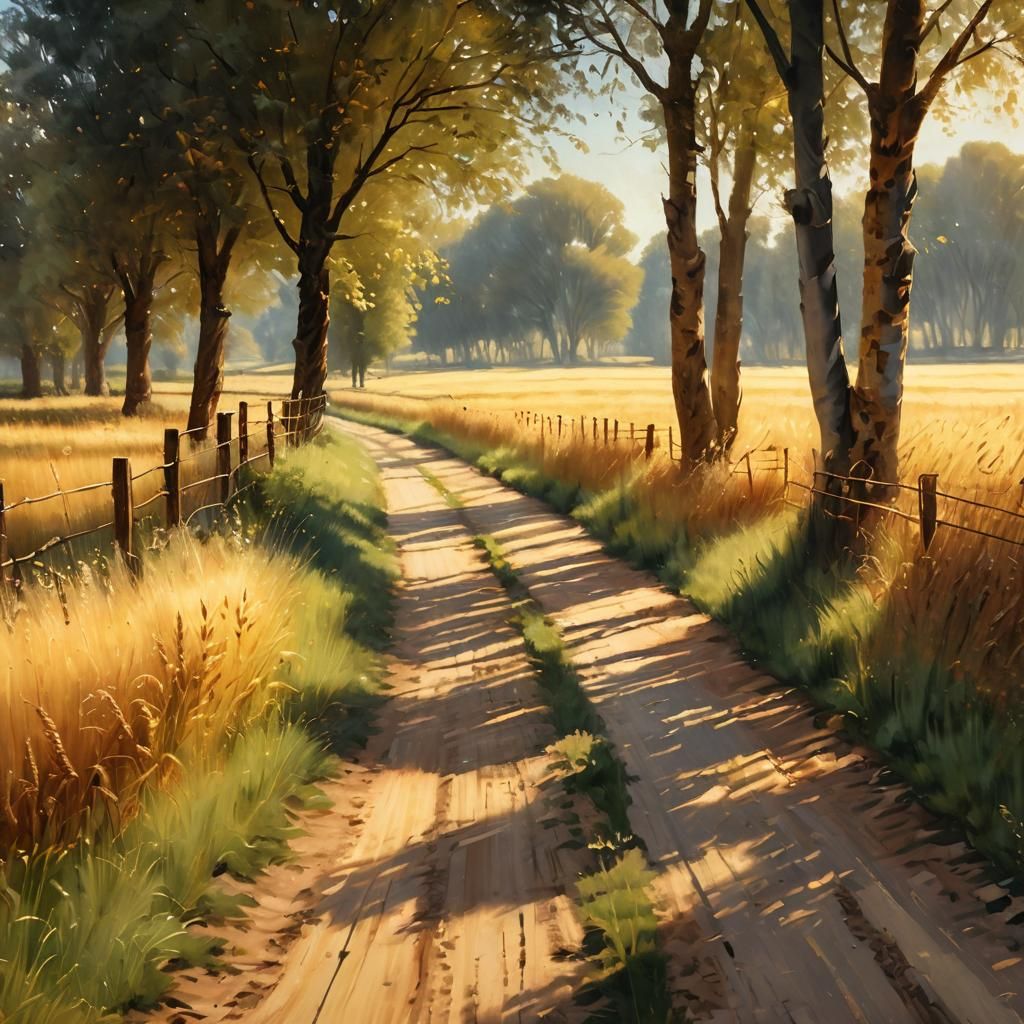 Idyllic Country Road in Impressionistic Style