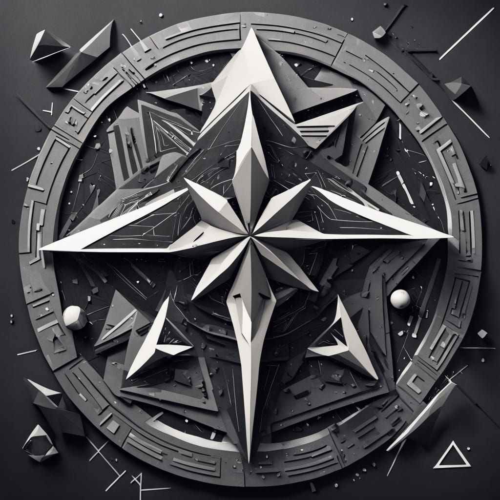 Geometric Abstraction with Dark Grey and Black Ink Textures